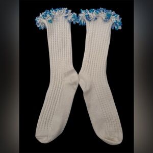 NWOT White Blue Beaded Socks.